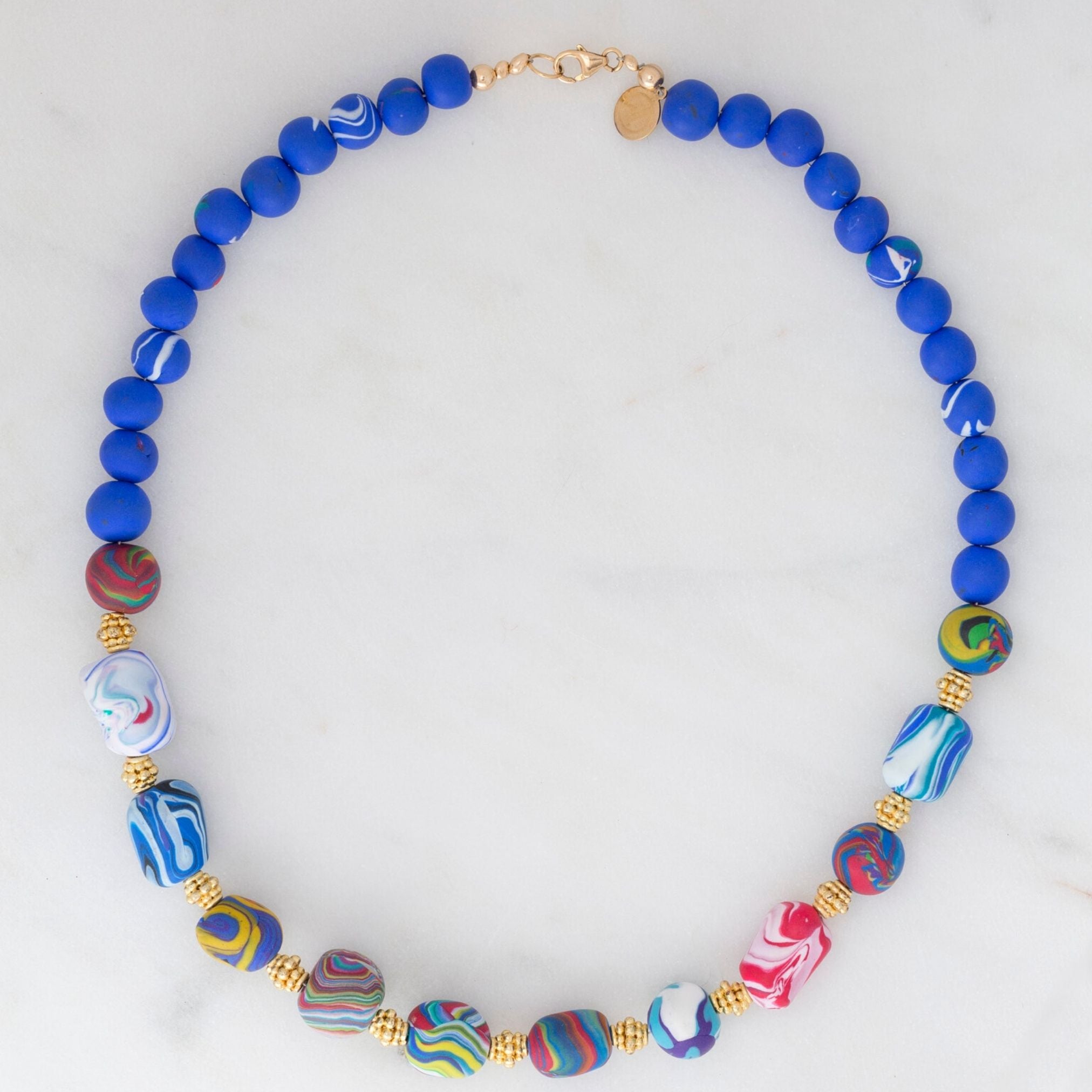 Blue Paper Bead and Small Bronze Bead Necklace | Handmade in Yangon, M -  YGN Collective
